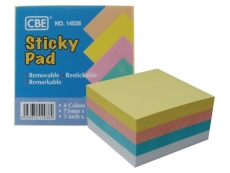 CBE STICKY PAD 3X3 PASTEL COLOUR 4X100SHTS 14036